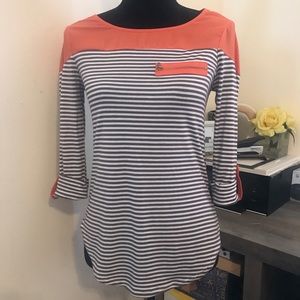 Roly Poly orange brown stripped top EUC
